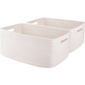 OIAHOMY Storage Basket for Shelves, Closet Cube Storage Bins Baskets for Clothes Blanket Towels, Baby Nursery, Toy Baskets Box, Woven Rope Basket, 17.72*12.99*7.87 IN, 2 Packs White