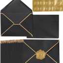 100 Pack A7 Envelopes 5 x 7 Card Envelopes V Flap with Gold Border for Office, Wedding Gift Cards, Invitations, Graduation, Baby Shower, Parties (5.32 x 7.28 Inches, Black)