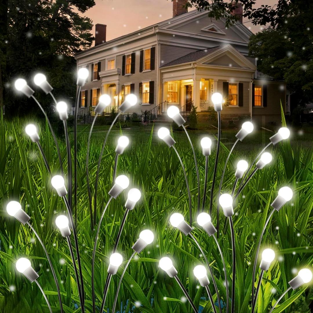 OZS 6 Pack Total 48 LED Solar Firefly Lights Fairy Outdoor - Solar Garden Lights Outdoor, Sway by Wind, Waterproof for Garden Patio Pathway Fairy Decor (Cool White)