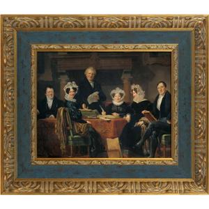 Antique French Painting Frame for 24x36 Stretched Canvas Board, 3.7 DIY Blue Gold Wood Wall Frame for Landscape Family Animal Memorial Portraits Wedding Housewarming Gift, No Cover & Back