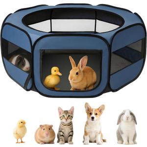 UWE Extra Large Small Animal Playpen, XL Portable Pet Playpen for Rabbit, Kitten, Guinea Pig, Hamster, Puppy Waterproof Foldable Mesh Tent with Zipper Cover, Indoor Outdoor Use, Blue