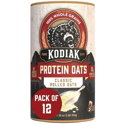 Kodiak Cakes Oatmeal Canister, Rolled Oats, High Protein, 100% Whole Grains (12 canisters) (BBD: 06/19/2026)