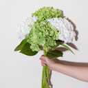 WILD WORKS 4 Pcs 21" Hydrangea Artificial Flowers, Green and White Latex Real Touch Faux Hydrangeas for Bouquets Wedding Party Table Centerpieces Indoor Home Decorations Outdoors, Mother's Day