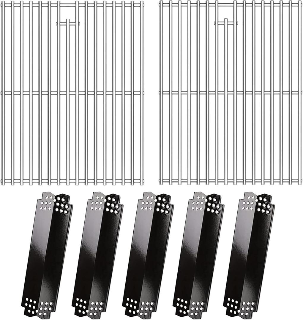 Hisencn Grill Parts for Home Depot Nexgrill 4 Burner 720-0830H, 5 Burner 720-0888N, 720-0888 Grill, Porcelain Steel Heat Plates, Stainless Steel Grill Grates, Replacement Parts for Nexgrill 5 Burner