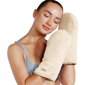 REVIX Microwavable Heating Mittens for Hand and Fingers, Cordless Heated Gloves for Cold Hands, Moist Heating Pad Microwavable for Stiff Hands and Soothing Relief, 1 Pair, Beige