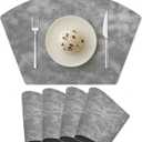 Placemats for Round Table Set of 4, Faux Leather Wedge Shaped Place Mats for Dining Table, Heat Resistant Washable Wipeable Table Mats Reversible, Gray/Dark Gray