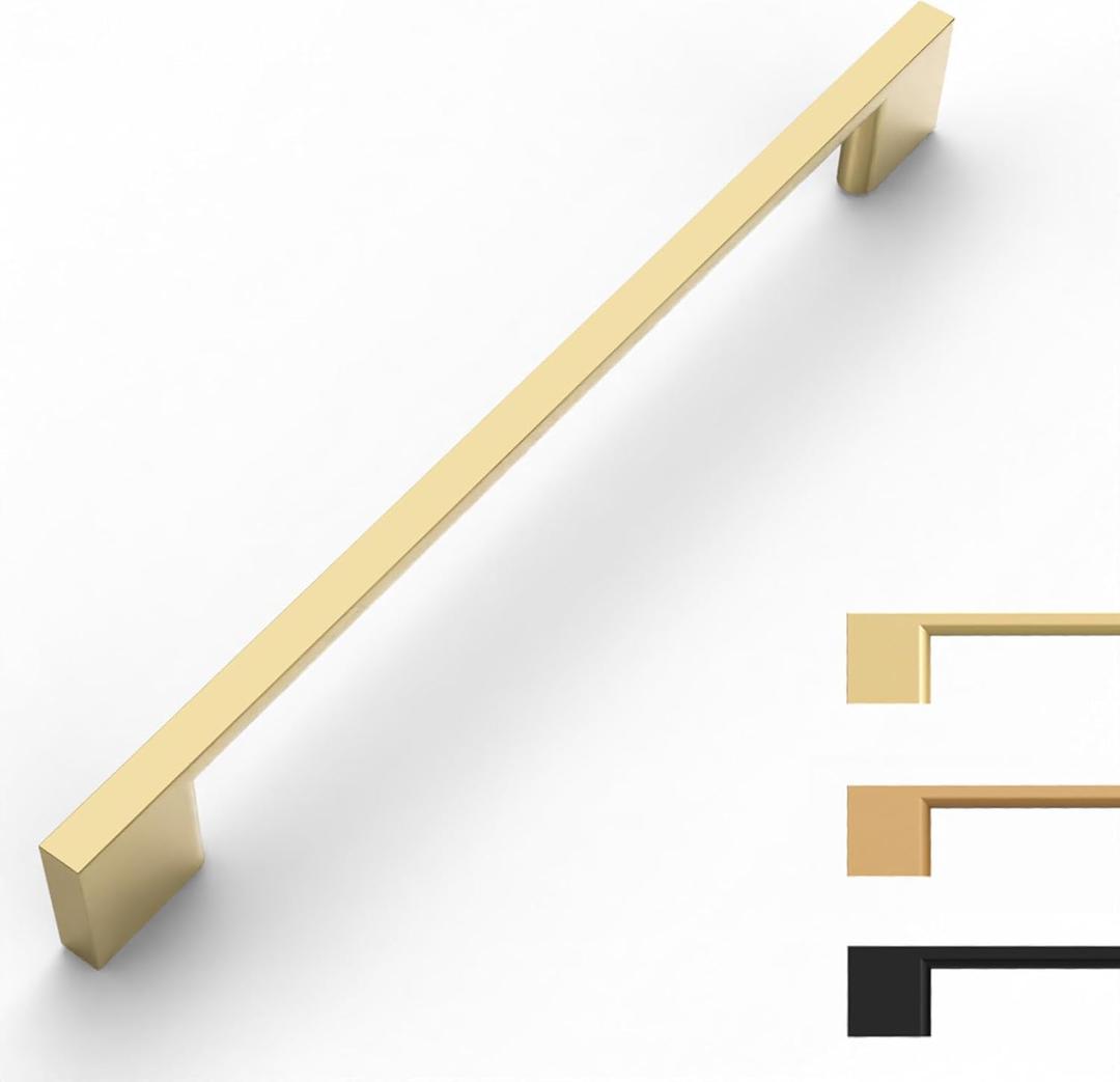 10 Pack Gold Cabinet Pulls 8.8 Inch Handles for Kitchen Cabinets and Drawers - Hardware (8.8"/224MM Hole Center)