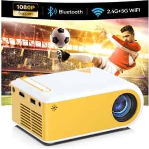 Mini Projector Portable Projectors with Wifi and Bluetooth Outdoor Movie Projectors Mini Home Theater Indoor Projector for Bedroom Built-in Speaker Compatible With HDMI/USB/TV Stick/Smartphone/Laptop