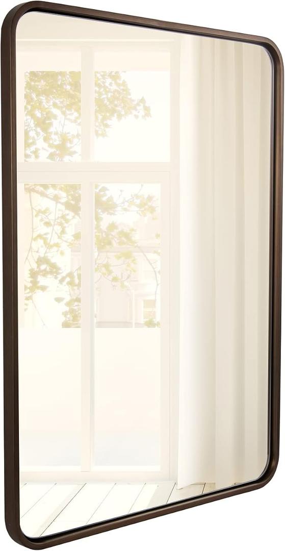 ANDY STAR 28x36 INCH Bronze Bathroom Mirror, Rounded Rectangle Oil Rubbed Bronze Mirrors for Bathroom,Tube Metal Framed, 1’’ Deep Wall Mounted Vertically/Horizontal