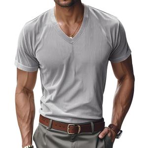 TAFLE Mens T Shirts Summer Short Sleeve V Neck T-Shirt Casual Corduroy Shirt Fitted Tee Shirt, Size M TAFLE Mens T Shirts Summer Short Sleeve V Neck T-Shirt Casual Corduroy Shirt Fitted Tee Shirt, Size M