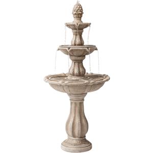 XBrand 51" 3-Tier Outdoor Waterfall Fountain, Weather-Resistant Resin Freestanding Water Feature with Pump, Beige