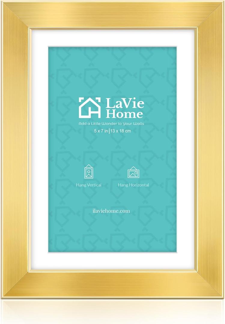 LaVie Home 5x7 Picture Frame Gold, 5 x 7 Frame with High Definition Plexiglass, Horizontal or Vertical Wall Wood Gallery Picture Frames Suitable for Small Picture, 1pc