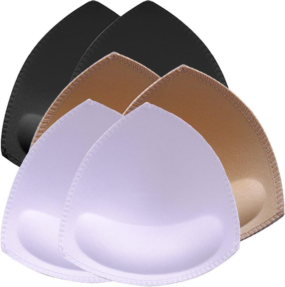 Nimiah Bra Pads Inserts 3 Pairs, Sewn Edge Removable Boob Replacement Padding for Swimsuit Sport Fits DE Cups (Beige-black-white)