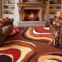 YIHOUSE Burnt Orange Rug 8x10 Washable,Alfombras para Salas,Farmhouse Brown Retro Carpets,Geometric Abstract Wavy Rug for Living Room,Unique Colorful Rugs for Bedroom,Dining Room