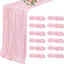 12 Pack Light Pink Table Runner, 10FT Pink Cheesecloth Table Runner Gauze Boho Cheesecloth Table Runners for Party Wedding Baby Shower Bridal Table Decor