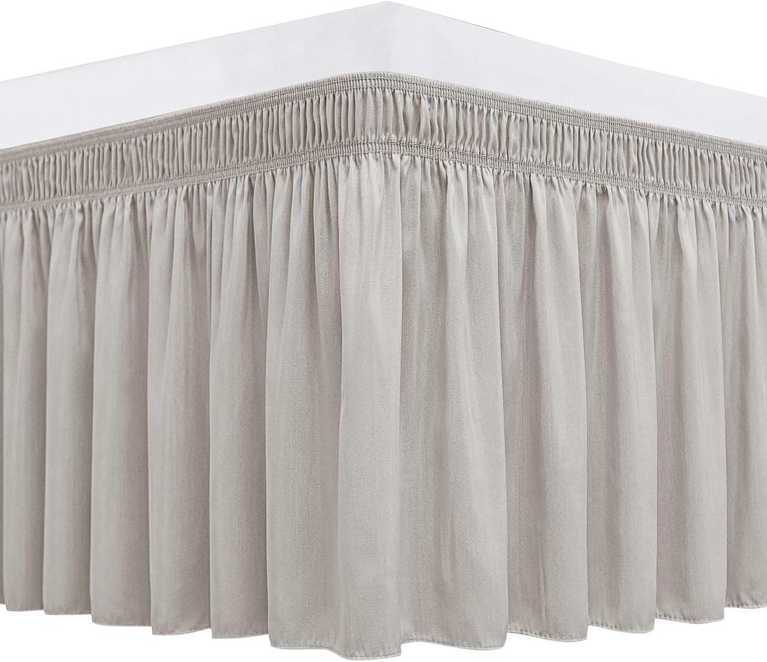 Biscaynebay Wrap Around Bed Skirts for King & Cal King Beds Short Drop of 12", Camel Grey Adjustable Elastic Dust Ruffles Easy Fit Wrinkle Resistant Silky Luxurious Fabric Machine Washable (King-12" Drop)