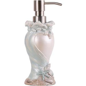 Bule Ocean-Themed Soap Dispenser 7oz Resin Refillable Pump Bottle with Shell & Wave Design, Stainless Steel Head, for Bathroom or Kitchen Counter Dcor