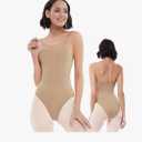 Women Nude Leotard Seamless Camisole Undergarment with Adjustable Clear Straps, Size L
