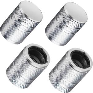 Tire Valve Stem Caps - (4 Pack) Premium Metal Air Caps with Plastic Liner, Durable, Corrosion Resistant and Leak-Proof, Universal Fit for Cars, Trucks, Motorcycles, and Bikes - Silver