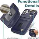 for iPhone 16 Plus case Wallet with Card Holder for Women Men Shockproof Phone case with Keychain Ring Stand Leather Zipper Credit Card Slots-Deep Blue