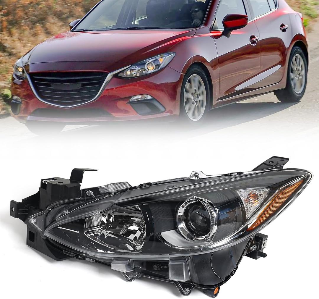 Huray Left Halogen Headlight Assembly for Mazda 3 2014 2015 2016 LH
