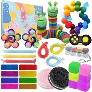 29 Pack Fidget Sensory Toys for Kids Adults with Autism ADHD, Stress Relief Anxiety Items Set Includes Slug Toy, Pop Spinner, Squishy Cube for Classroom Travel Quiet Fidgets Gifts