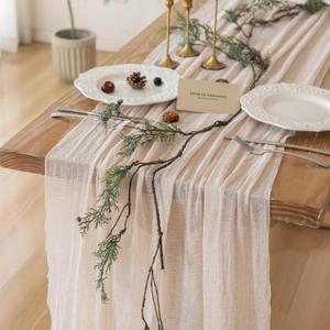 Keketoarrange 3pcs Beige Cheesecloth Table Runner Gauze Rustic 120 Inch 10 FT for Wedding Baby Shower Bridal Shower Birthday Engagement Garden Party Long Sheer Boho Spring Home Decorations