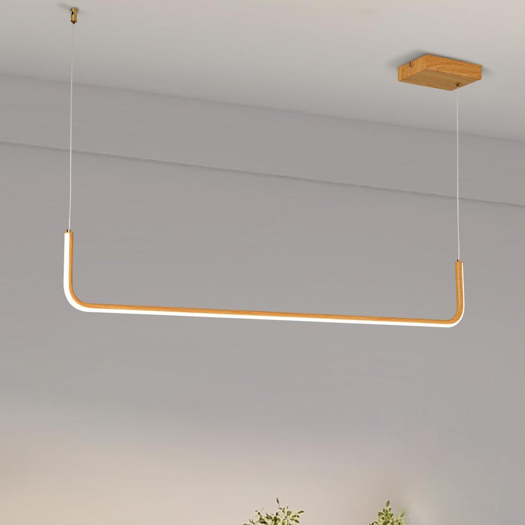 Sedelan Wood Linear Pendant Light, Dining Room Light Fixture, Modern Kitchen Pendant Lighting for Dining Room Kitchen Island Living Room Office Bar, Aluminum Woodgrain Print