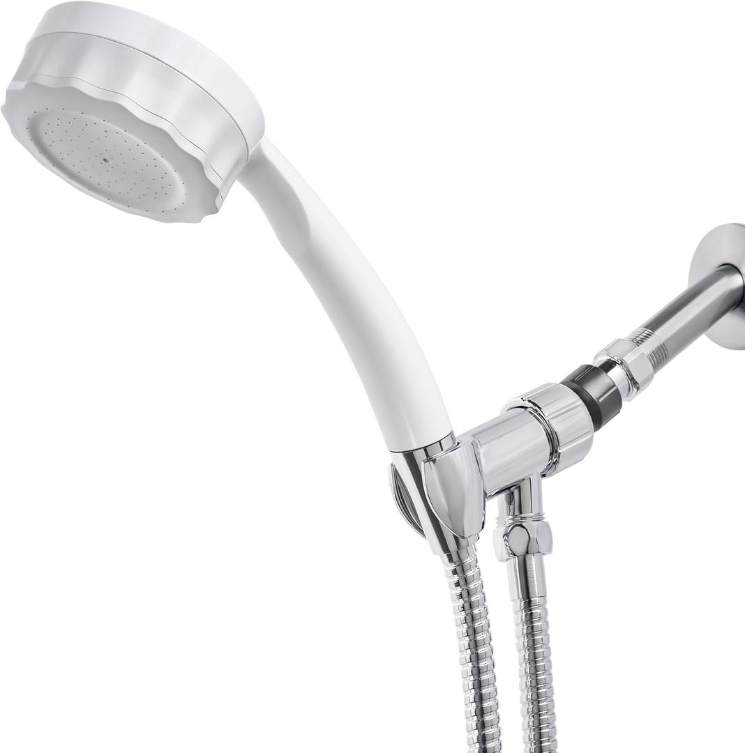 Microbubble Handheld Shower Head 2.0 with Hose, Holder, Pressure Regulating Valve (White)