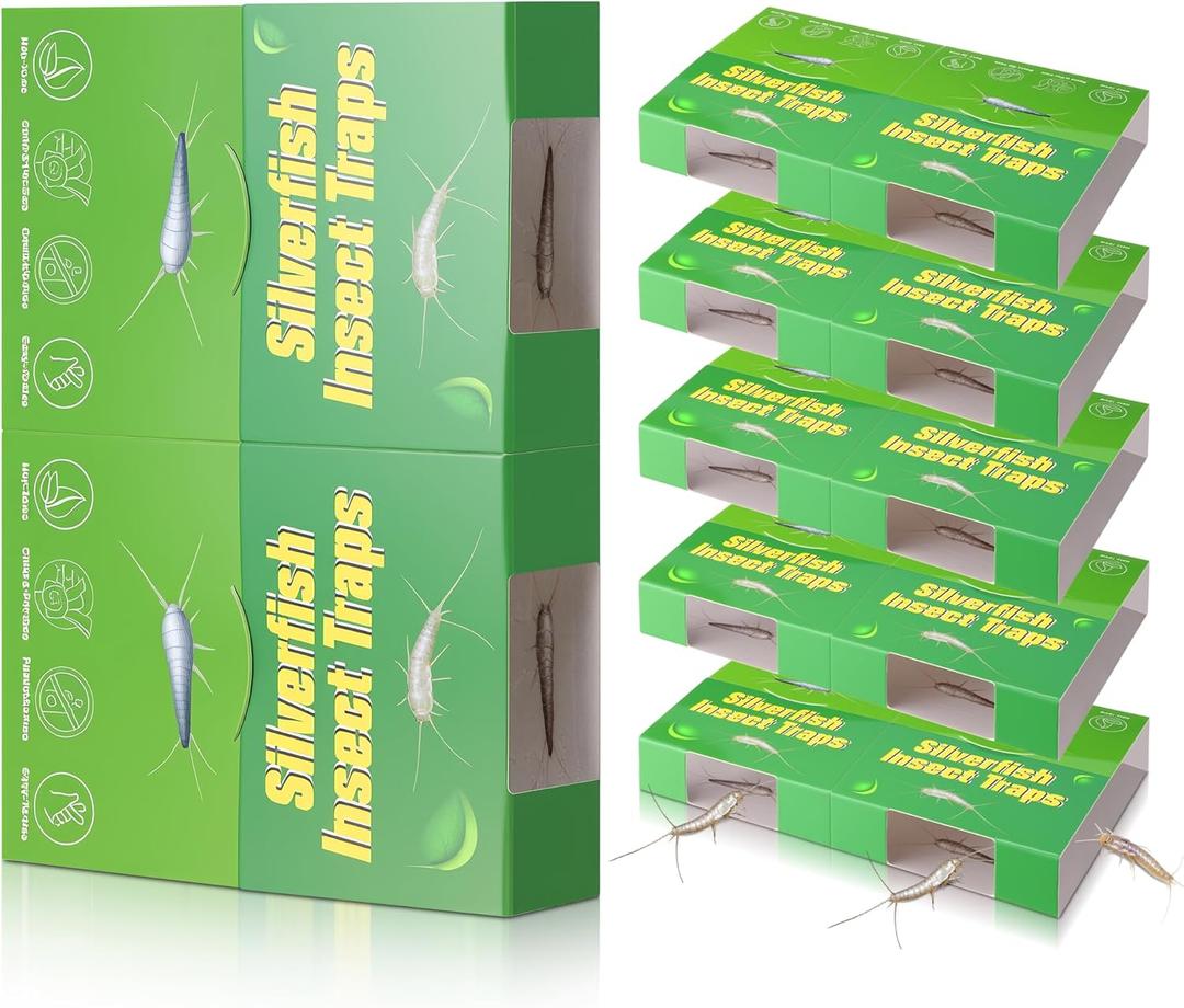 12 Traps Silverfish Trap, 6 Sheets Silverfish Killer Indoor, Non Toxic Insect Trap with Dual Color & Pattern Lure for Crawling Insect, Safe for Kids & Pet, Use as 12 Small or 6 Large Detachable Traps