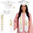 3 x Dunzoom 2026 Arab Countries Graduation Cap and Stole Sash Set Saudi Arabia United Arab Emirates Egypt Embroidery Grad Hat Sash with Charm Tassel Class of 2026 for America International Student