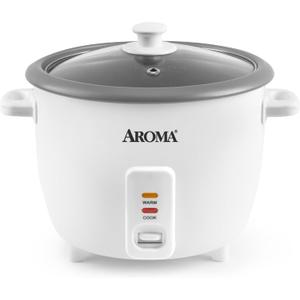 AROMA Rice Cooker, 8-Cup (Uncooked) / 16-Cup (Cooked), Pot-Style Rice Cooker and Soup Warmer with One-Touch Control, 4 Qt, White