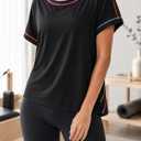 LilyCoco Women Open Back Workout Tops Loose Fit Criss Cross Short Sleeve Athletic Shirts (Black, M)