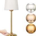 OUTON 15.7" Cordless Dimmable Table Lamp with 3 Color Temperatures, 5200mAh Rechargeable Battery, Touch Bedside Lamp with Memory Function, Fabric Shade for Bedroom, Living Room, Dining, Patio (Gold)