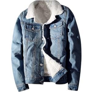 Springrain Men's Sherpa Fleece Lined Denim Jacket Warm Winter Trucker Jacket Cowboy Jean Jacket (L)