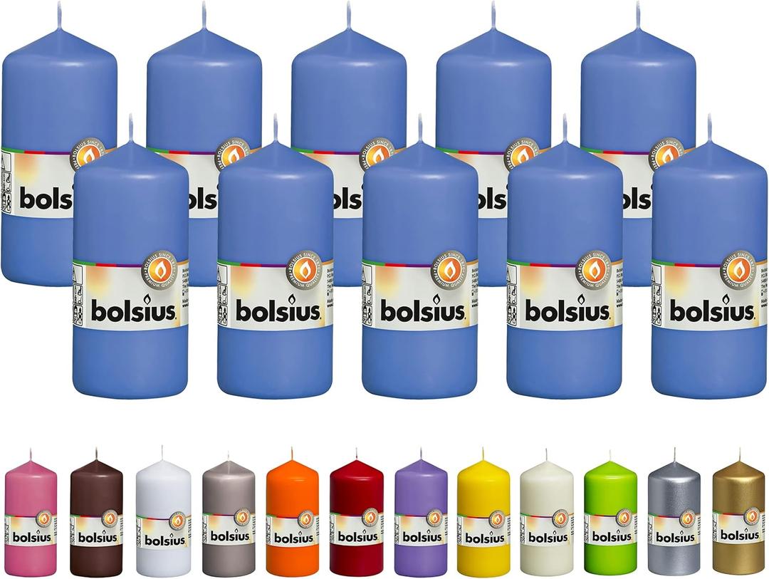 BOLSIUS 10 Blue Pillar Candles - 2.25 x 4.75 Inches - Premium European Quality - Individually Wrapped - 33 Hours Burn Time - Dripless Smokeless Unscented Dinner, Wedding, Party, & Restaurant Candles
v