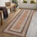GarveeHome 2.5x8 Modern Bordered Runner Rug Soft Non Slip Washable Floor Carpet Distressed Geometric Hallway Indoor Printed Rug for Kitchen Entrance, Dark Brown