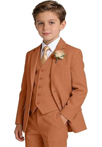 Trasign Boys Linen Suits Size 6 Formal Kids Suit Tuxedo for Wedding Prom Outfit Boy Dress Clothes Burnt Orange Jacket Vest Pans 6Y