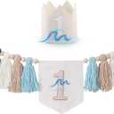 Big One Surf Highchair Banner - 1st Birthday Decoration Set | High Chair Banner & Crown Hat | Wave Theme First Birthday Party | Beach Ocean Summer Celebration Decor (One Surf Highchair Banner)