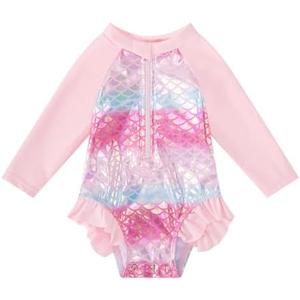 BMCiTYBM Baby Girls Swimsuits Long Sleeve Zipper One Piece UPF 50+ Sun Protection Swimwear Rash Guard 6_9M