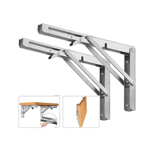 Folding Shelf Brackets, Max Load 300 lb, Heavy Duty Stainless Steel Collapsible Wall Mounted Shelf Brackets for Table, Space Saving DIY Bracket, Pack of 2 (2, Foldable 16")