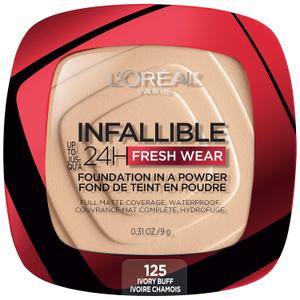 L'Oreal Paris Makeup Infallible Fresh Wear Foundation in a Powder, Up to 24H Wear, Waterproof, Ivory Buff, 0.31 oz. 