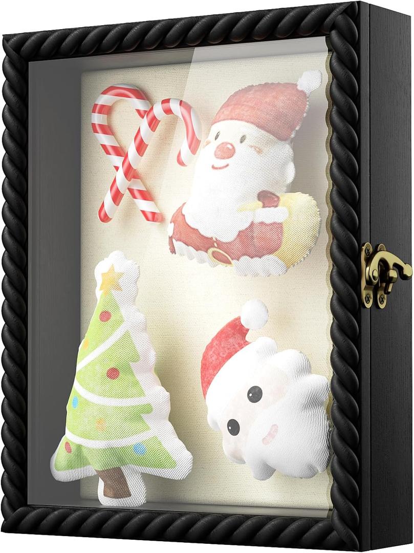 Alsonerbay Shadow Box Frame 8 x 10, Wood Shadow Box Display Case with Twist Shape Door and Glass Window, Deep Memory Box Picture Frame for Wedding, Graduations, Anniversary Black