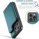 Compatible with iPhone 14 Pro Wallet Case with Card Holder RFID Blocking for Women Men, Double Magnetic Clasp Kickstand Shockproof Phone Case Fit for iPhone 14 Pro, Bluish Green