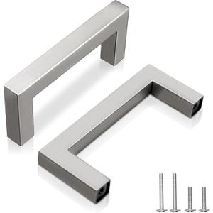 2-1/2" Brushed Nickel Stainless Steel Cabinet Handles 15 Pack - Modern Kitchen Drawer Pulls, Dresser Hardware for Home (2-1/2 inch hole centers)