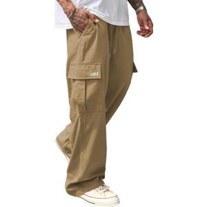 ZAFUL Men's Cargo Work Pants Drawstring Casual Joggers Hiking Outdoor Streetwear Track Jogging Sweatpants (1-Khaki, M)