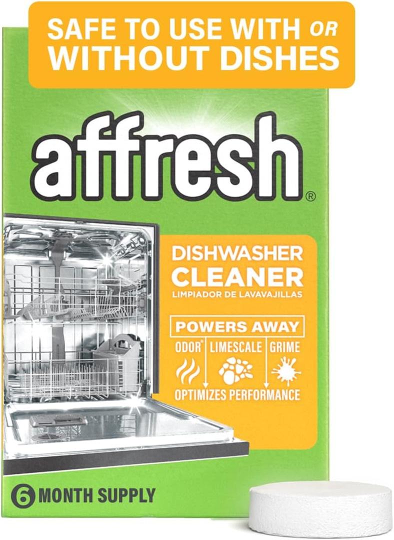 Affresh Dishwasher Cleaner, Helps Power Away Odor Causing Bacteria, Limescale, Mineral Deposits & Grime Inside Pump, Tub & Hoses, 6 Tablets, 6 Month Supply (6 Count (Pack of 1))