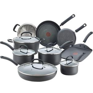 T-fal Ultimate Hard Anodized Nonstick Cookware Set 14 Piece, Oven Broiler Safe 400F, Lid Safe 350F, Kitchen Cooking Set w/Fry Pans, Saucepans, Griddle, Dutch Oven, Pots & Pans, Dishwasher Safe, Black