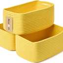 Small Storage Baskets for Organizing | Closet Organizer Bins | Shelf Toy Basket | Woven Rope Baskets | Cube Decorative Box | Shallow Basket | 13x8.5x5.1 | 3 Packs Yellow