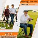 Cane with Seat Folding Lightweight, Walking Cane with LED Light, Adjustable Cane Chairs for Seniors Men Women, Aluminum Alloy Sturdy Walking Stick with Seat (Silver)